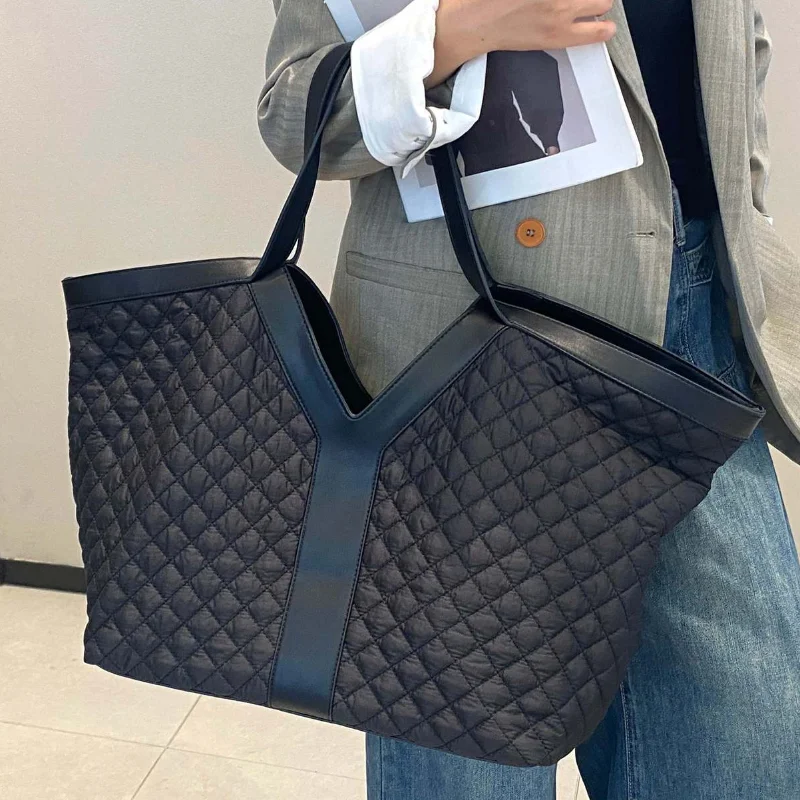 

Luxury Rhombus Lattice Design Y Totebag New Soft Leather Black Brand Large Capacity Shoulder Bag For Women Fashion Banquet Purse