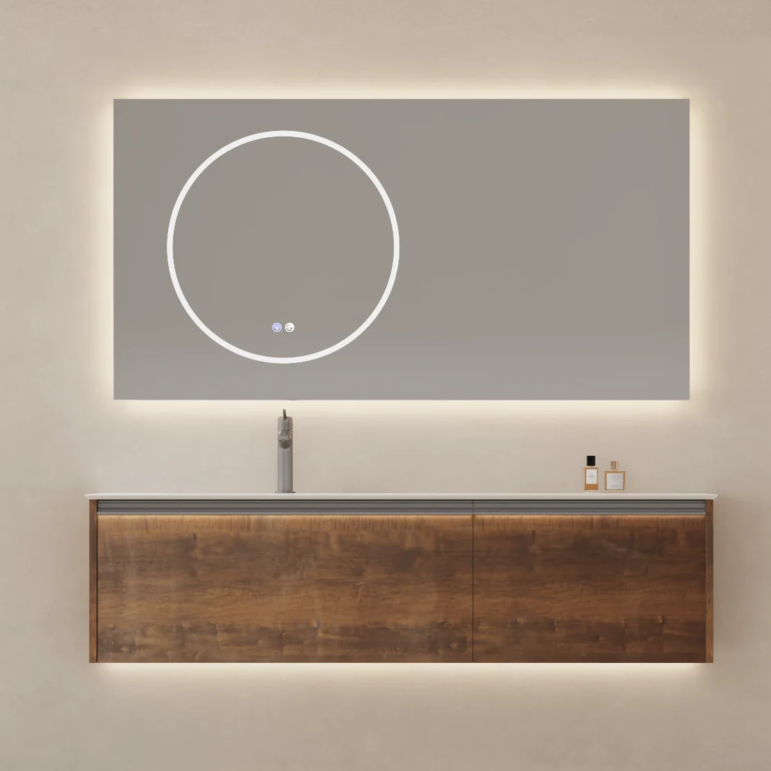Contemporary Environmentally Friendly Solid Wood Non-Vinyl Bathroom Cabinet Set Mirror Durable For Apartment Villa Home Hotel