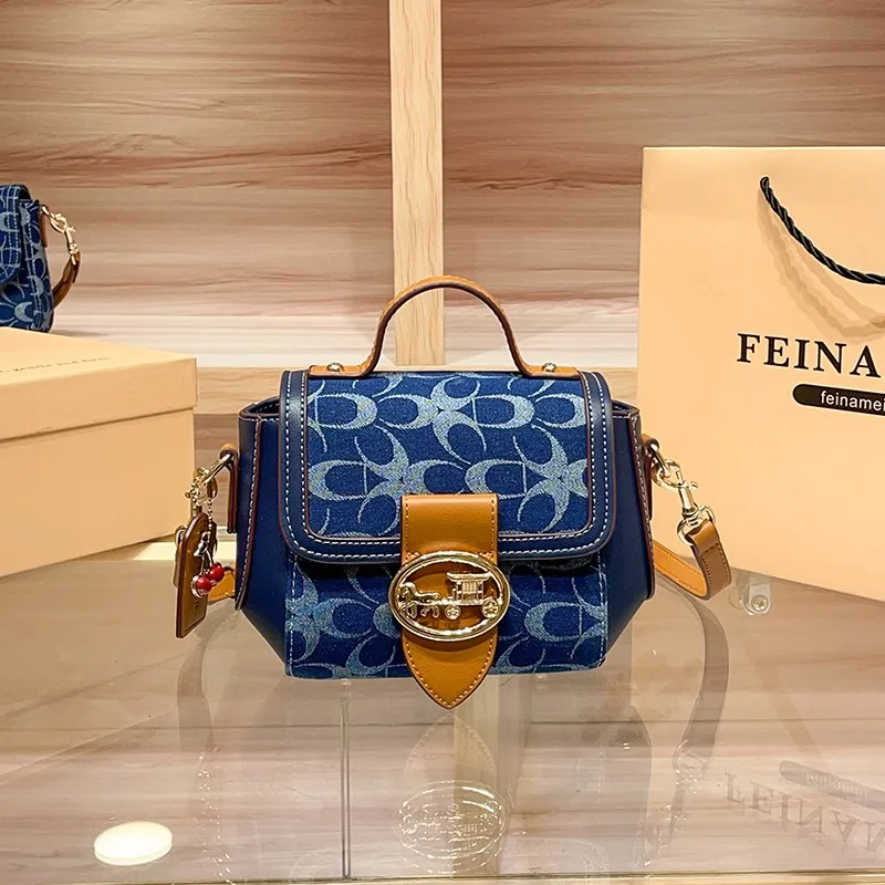 Ladies' Handbag, Light Luxury Retro Denim Canvas Bag, Fashionable Single-Shoulder Crossbody Bag, 2025 New High-End Color-Matchi