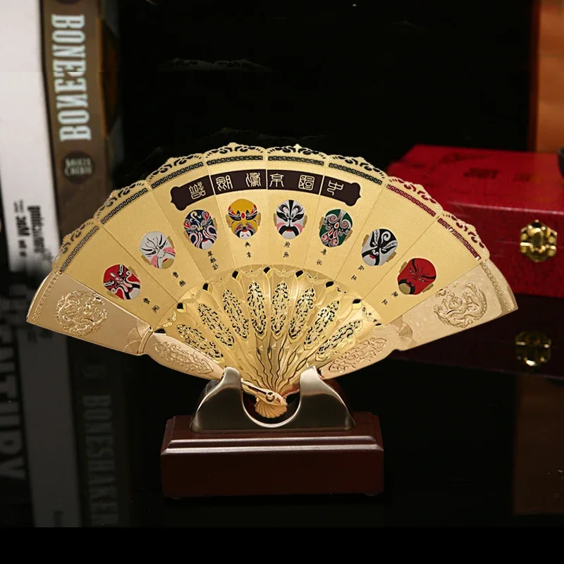 Chinese three-dimensional gold fan ornament Peking Opera face, ethnic handicraft, Chinese characteristics