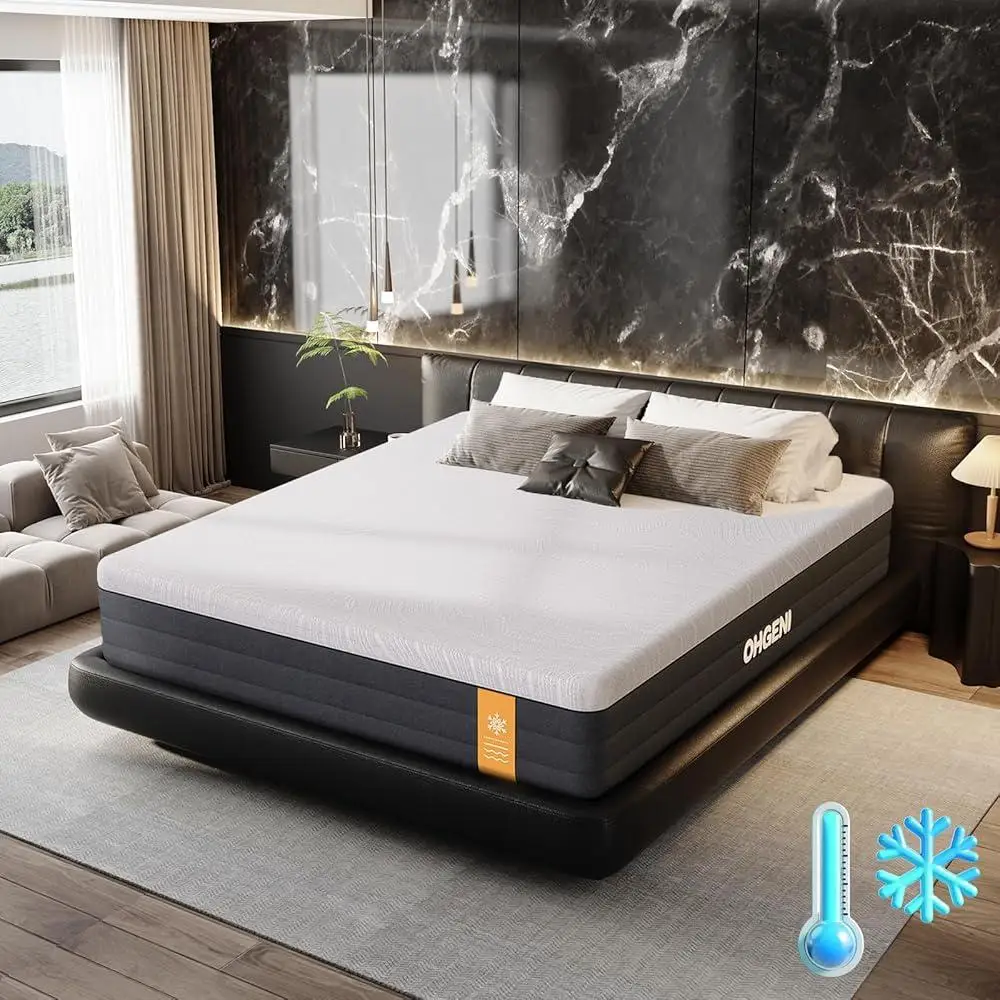 12 Inch Queen Size Mattress Cooling Gel Memory Foam Pressure Relief Medium Feel Ergonomic Support Breathable Washable Motion