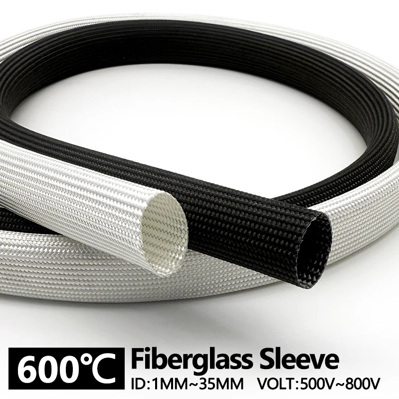 Fiberglass Insulation Sleeve 600Deg.C Fire Resistant black/white High Temp Tubing ID 1~10mm 10-200M Wiring Cable Protector