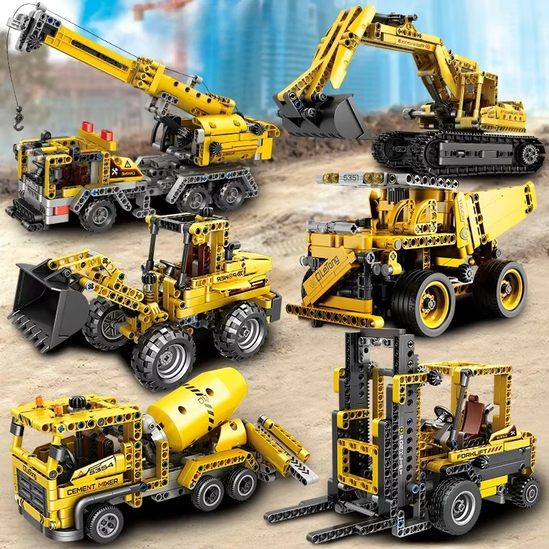 5351 Mechanical Engineering Vehicle Three-Dimensional Assembly Toy Forklift Excavator Crane Model Birthday Gift