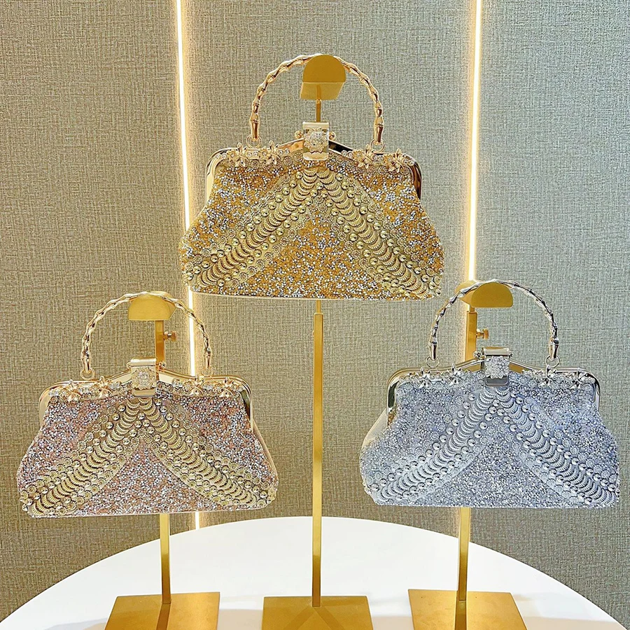 Diamond Evening Clutch Bag Golden Boutique Novelty Metallic Rhinestone Purses  Handbags Bridal Wedding Party Chain Shoulder Bags - view 4