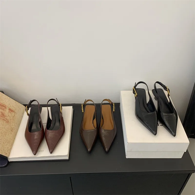 

Women New Baotou Sandals Fashion Solid Color Pointed Toe Low Heeled Shoes Minimal Elegant Banquet Party Ladies Sandalias