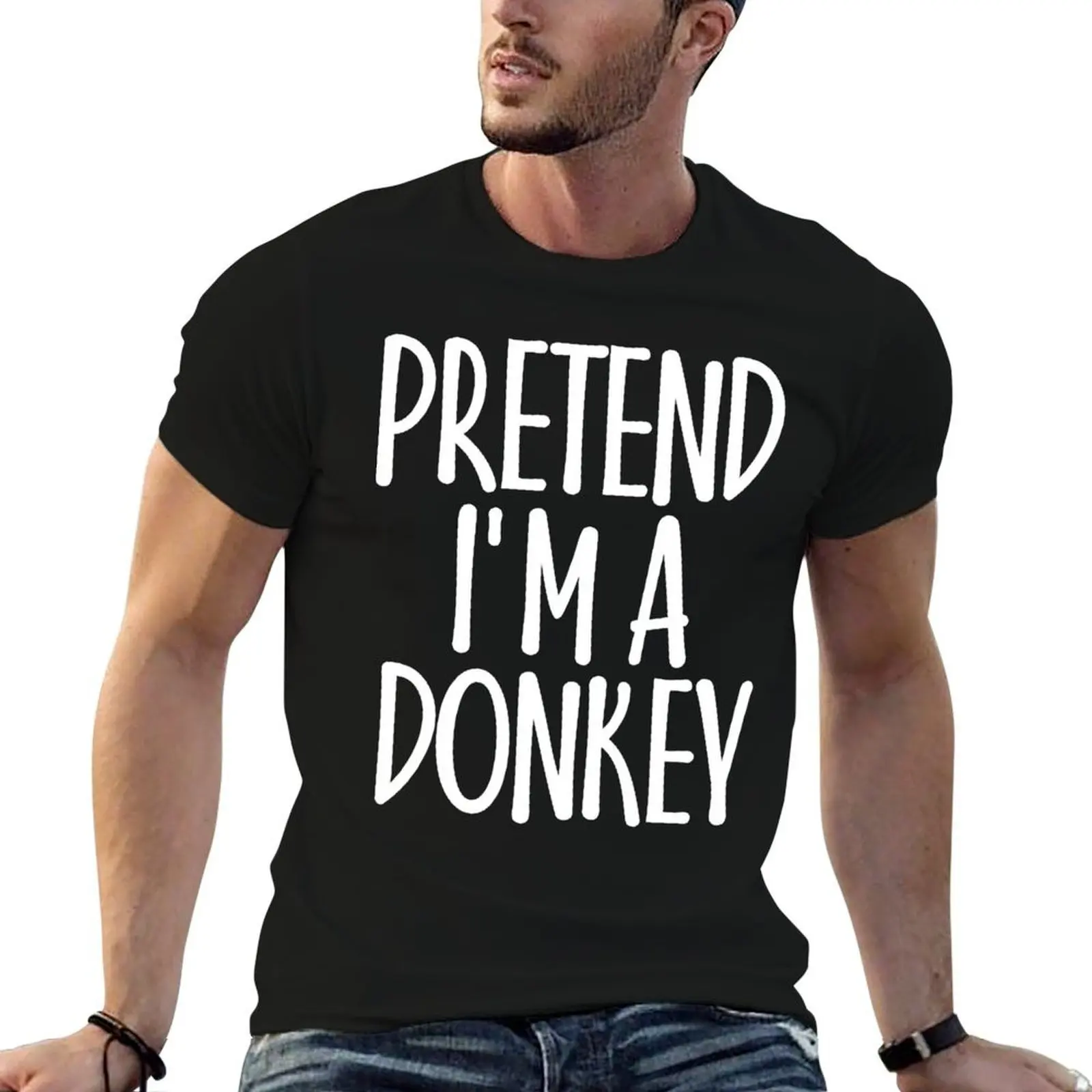 Fun Easy Pretend I'm Donkey Costume Gift Joke Halloween T-Shirt anime t shirts summer tops mens t shirts top quality