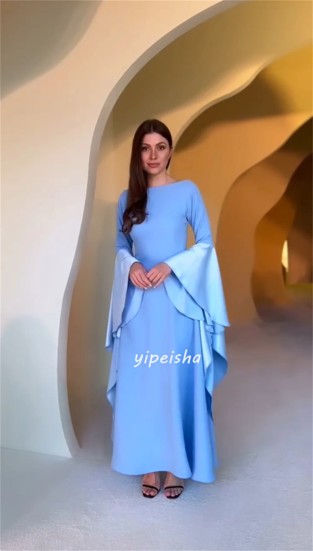 Abiti midi con scollo rotondo a trapezio con volant in jersey squisito personalizzato Abiti Quinceanera Stile classico moderno Stile cinese Elegante