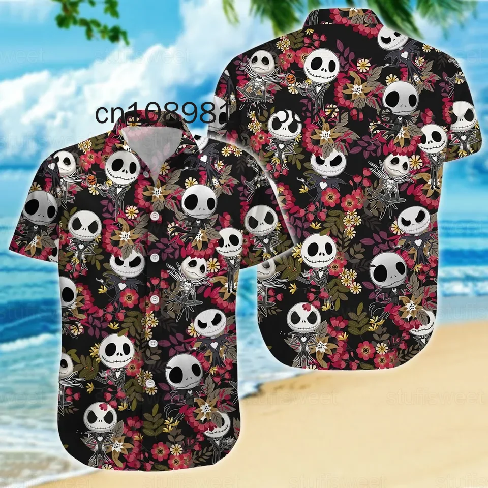 Disney Jack Skellington Nightmare before Christmas Hawaiian Shirt Men's Short Sleeve Button Up Casual Beach Hawaiian Shirt