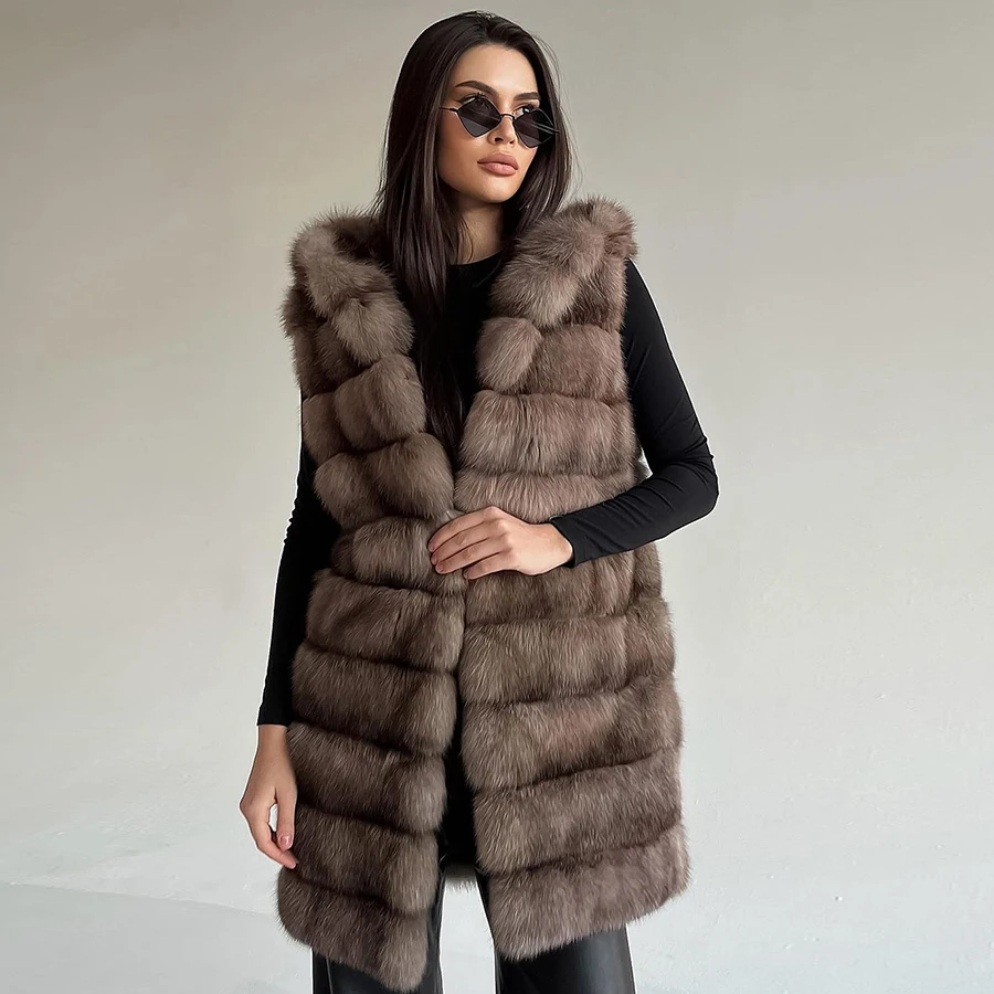 

Winter Clothes Women Real Fox Fur Vest Mid-Long Fashion Luxury Warm Waistcoat Natural Fur Coats Women 2024