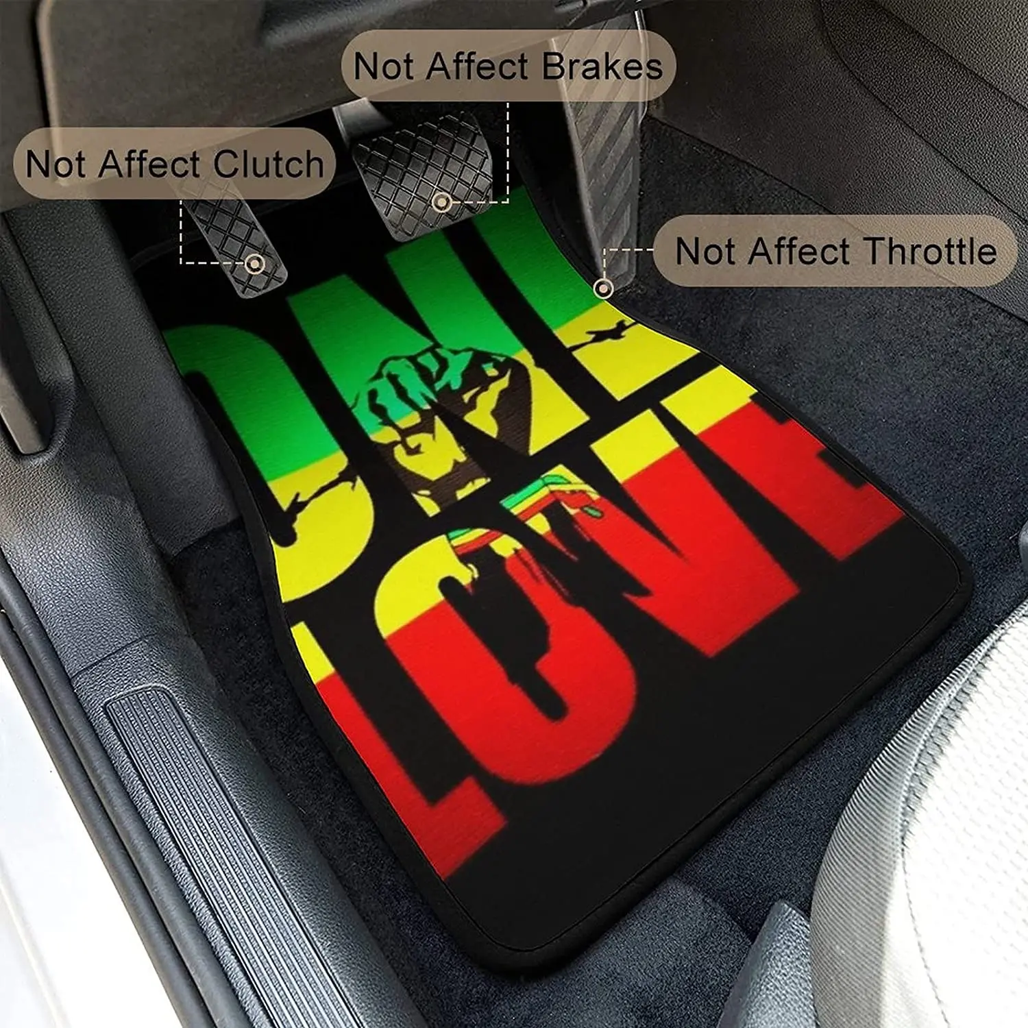 4Pcs Auto Car Floor Mat Reggae Rasta One Love Green Yellow Red Vehicle Front Rear Carpets Mat,Universal Fit Car Floor Carpet Rug