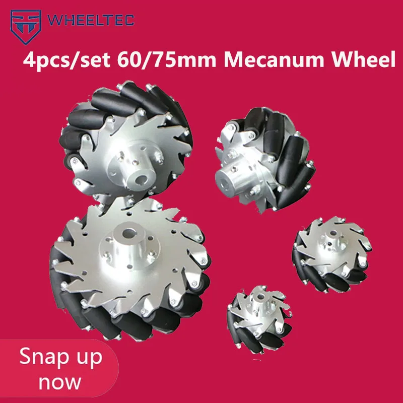 4pcs/set 60mm / 75mm Mecanum Wheel Aluminum Alloy Metal Omni-directional Wheel for Arduino Raspberry Pi DIY Robotic Car