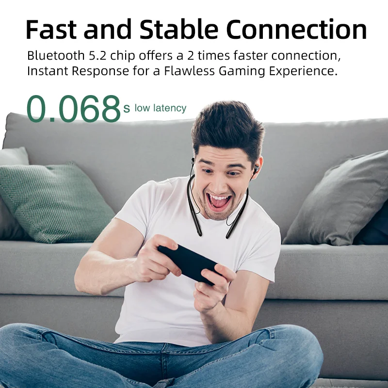 QCY-C2 Auscultadores sem fio Bluetooth, Fones De Ouvido Neckband, Bateria de 50H Longa Duração, Tipo De Pescoço, Esporte Fones De Ouvido, 5.2, Carga Rápida