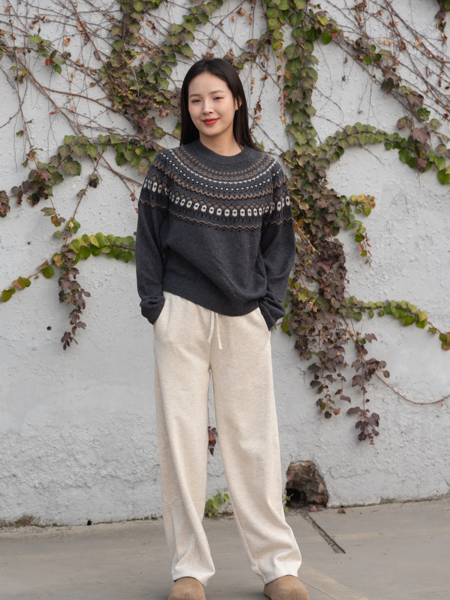 

Женский шерстяной свитер White Daisy с узором Fair Isle, мягкий, с рисунком Danon, осенне-зимний, модный, повседневный, с круглым вырезом, длинный рукав