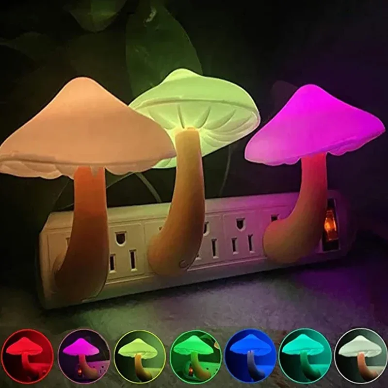 Pilzförmige LED-Nachtlampe mit automatischem Sensor, Wandlampe, US-Stecker, Schlafzimmer-Nachttischlampe, Mini-Lampe für Kinderzimmer, Dekoration – Detail 2