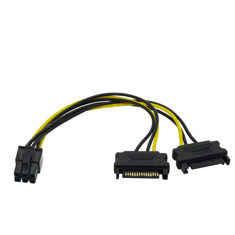 1pcs Double 15Pin SATA Male To 6Pin PCI-E Male Video Card Power Supply Adapter Cables Graphics Converter Adapter Extension Cord