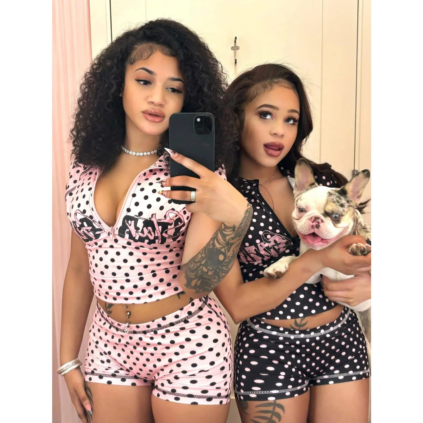 

Women Jacket Tops 2 Piece Pant Set Outfits Y2K Streetwear 2026 Summer Women Elegant Club Crop Polka Dot Tops Two Piece Sets