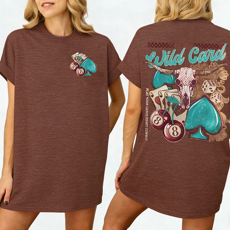 

Western Style Skull Letter Printed Round Neck T-Shirt Casual Vacation Women Short Sleeve Cotton Tops Vintage Skeleton Tshirts