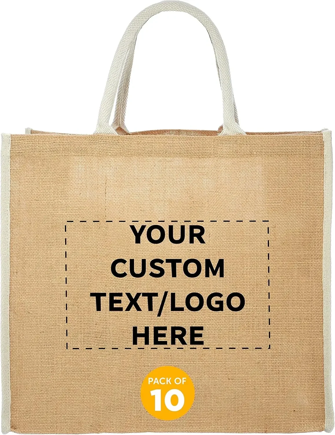 Custom Fresno Eco Friendly Jute Tote Bags Set of 10, Personalized Bulk Pack - Reusable, Great for Tradeshows, Gr