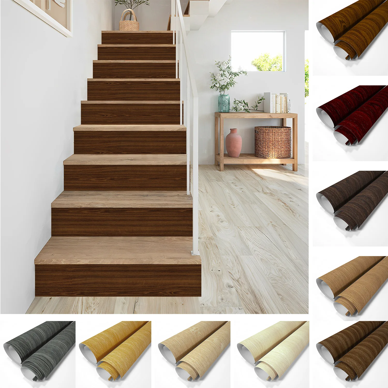6PCS Self-Adhesive Stair Stickers Peel and Stick Vinyl Staircase Stickers Decals for Stair Steps Home Bathroom Floor Decor