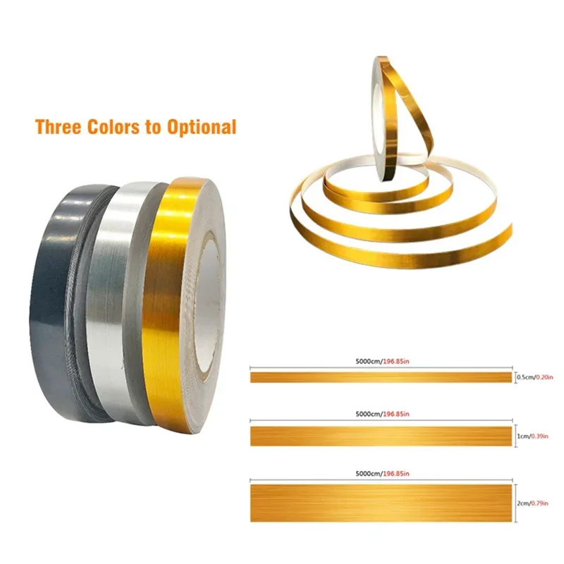 Зеркальная плоская декоративная линия из нержавеющей стали, самоклеящаяся полоска для фона телевизора, потолочной окантовки, 50 м, титановая Золотая