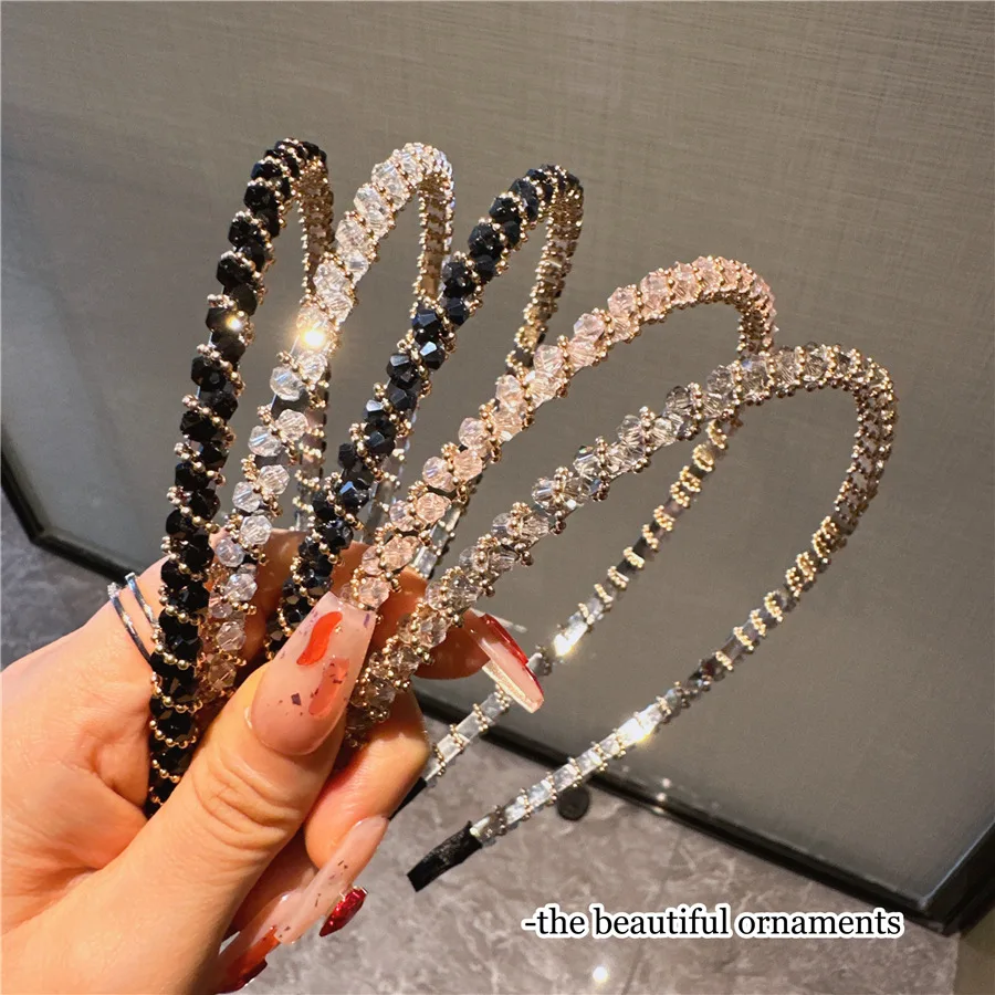 Korean Crystal Bezel Headwear Women Headband Girls Vintage Hair Bands Wide Hairband Hoop for Wedding Party Hair Accessories