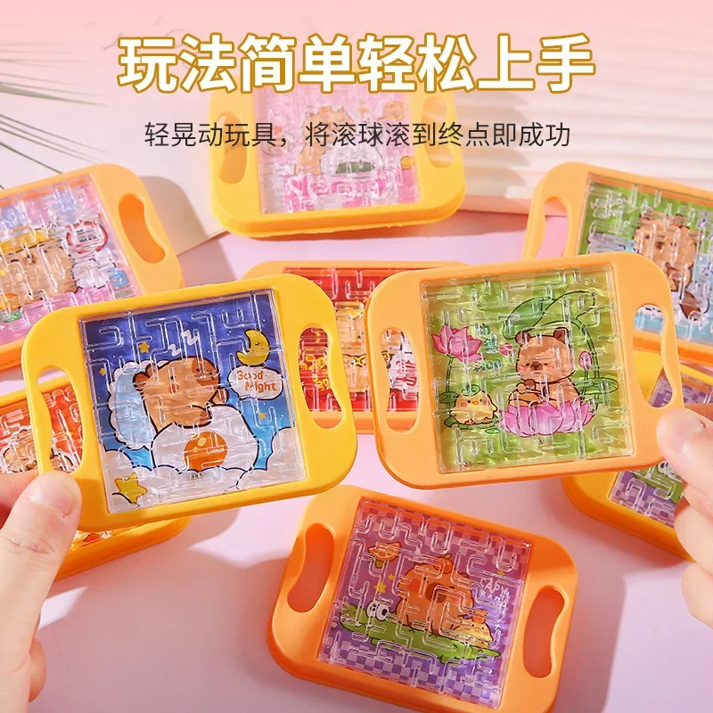 Random 3Pcs Capybara Creative Cartoon 3D Puzzle Game Maze Ball Balance Shape Puzzle Balance Ball Educational Toys Birthday Gift