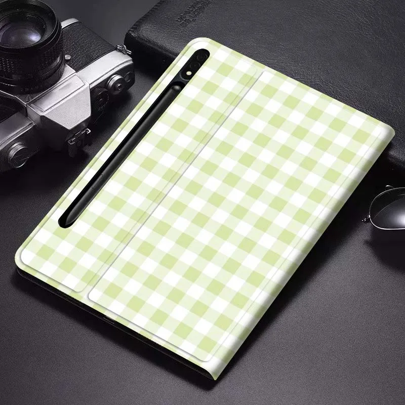 

Pink Check Plaid Fabric Gift For Samsung Galaxy Tab S6 S7 S8 S9 S10 FE Plus Lite Soft Flexible Support Tablet Case