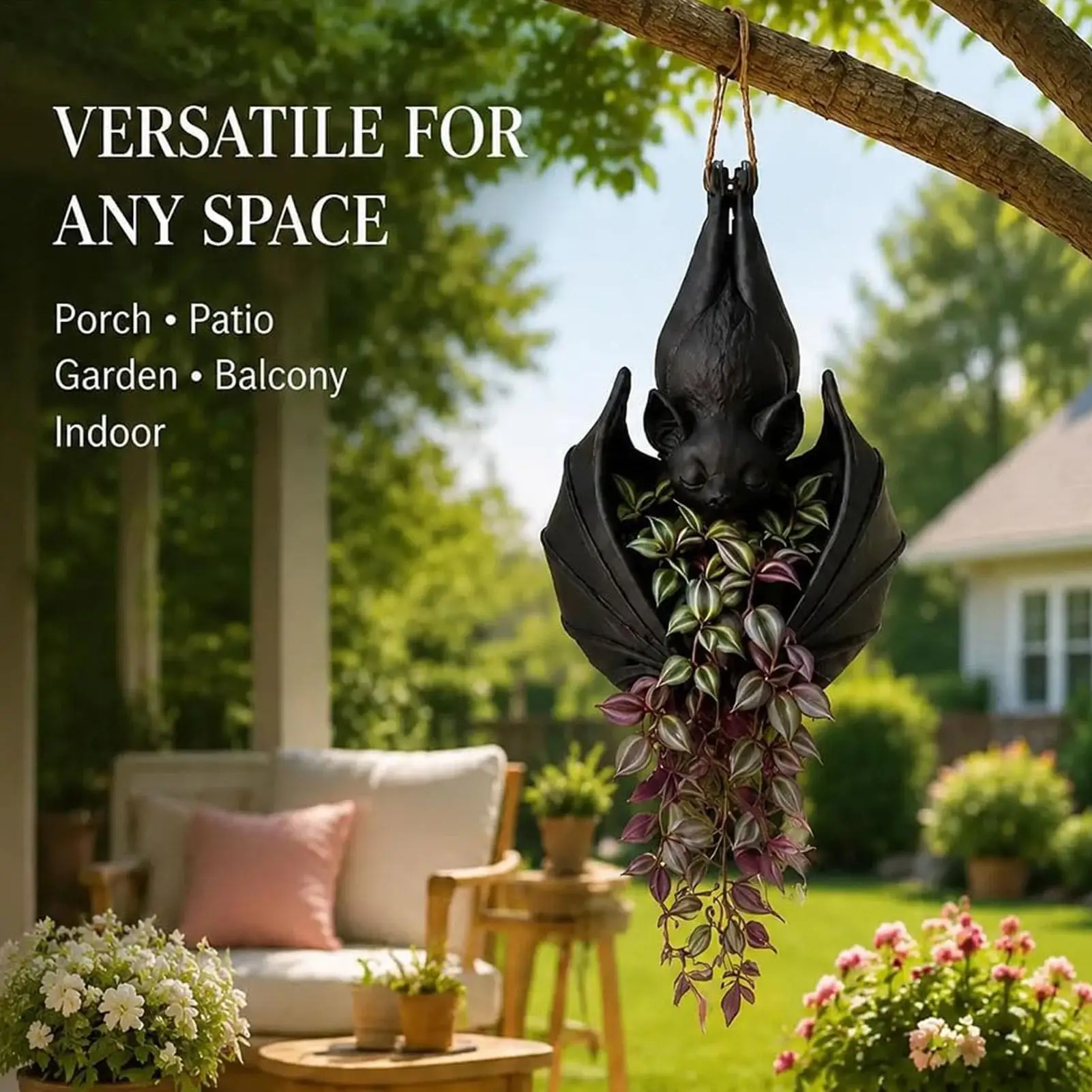 Unique 3D Printed Gothic Style Bat Hanging Planter Creative Whimsical Hanging Succulent Planter Bat Wing Flowerpot Garden