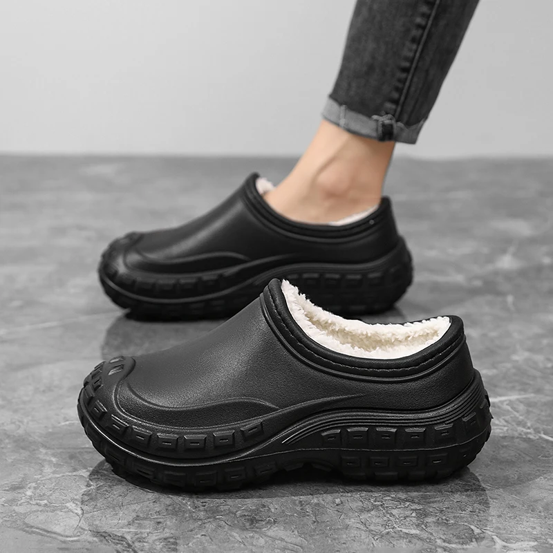

Unisex Home Cotton Shoes Slip-Ons Warm Plush Slippers for Men Women Waterproof Winter Garden Shoes Outdoor Thick Bottom Clogs