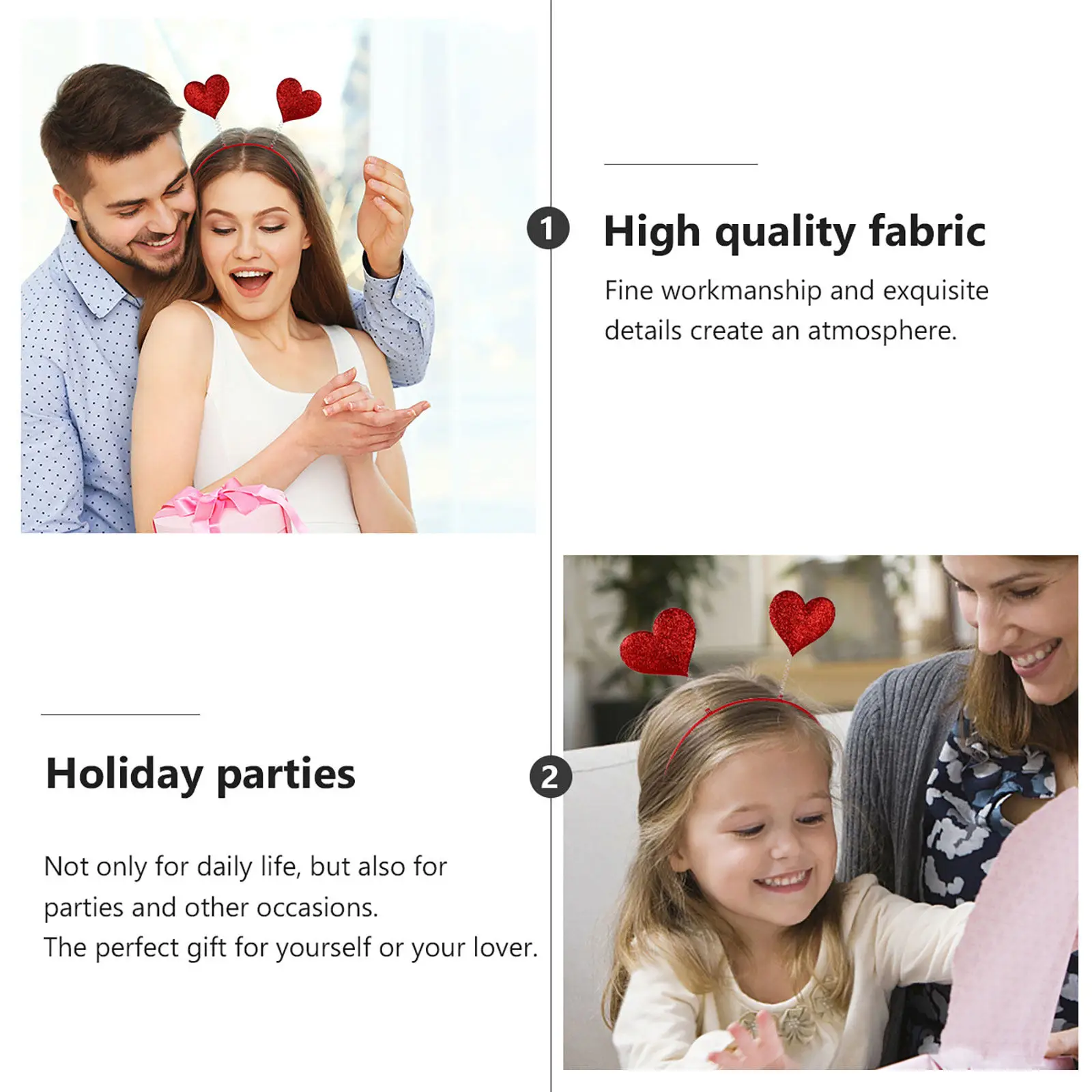 

6Pcs Heart Headband Comfortable Strong Wear Resistance Hair Accessories Valentine's Day Party Hairband Heart Headband