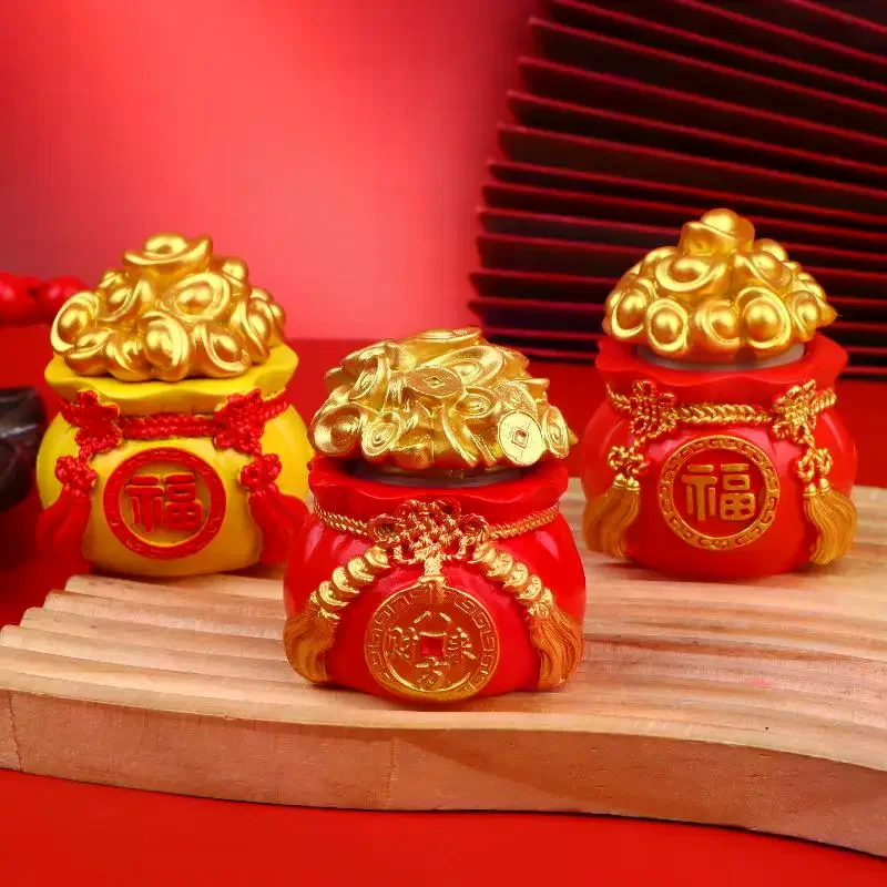 Chinese Lucky Money Bag Resin Ornament Fortune Bag Figurine Fortune Prosperity Statue For Home Office Desk Car Decoration