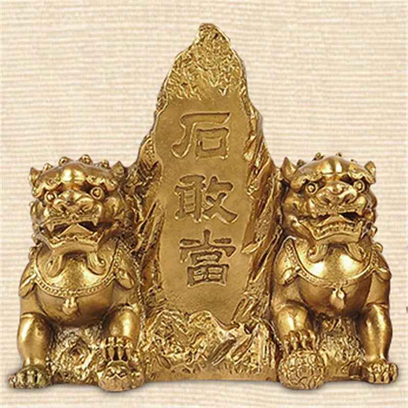 

Large with Double Lions, Brass Stone Guandang