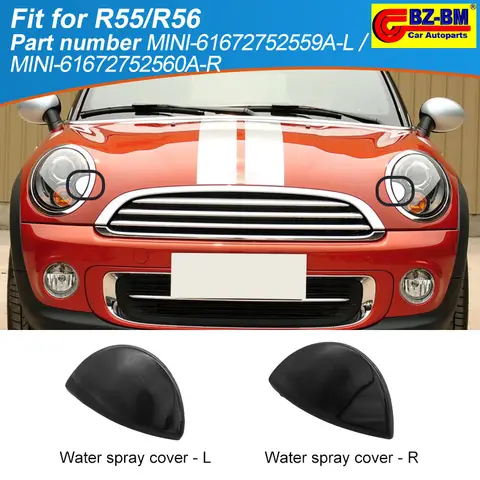 BMW 미니 쿠퍼 R55 R56 R57 R58 R59 용 자동 헤드 라이트 노즐 오른쪽 또는 왼쪽 검정색 와셔 커버 61672752560 A 61672752559 A
