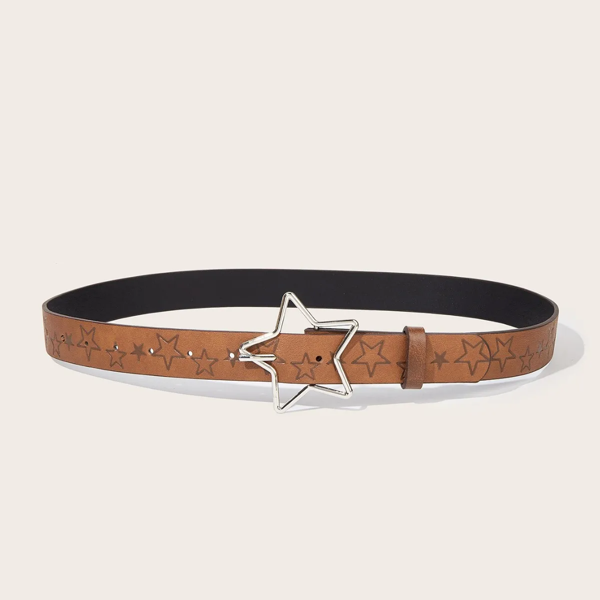 Hip-hop Retro Ladies Belt Gothic Punk Five-pointed Star Buckle Pu Leather Girdle Rock Y2k Popular Red Gothic Jeans Waistband