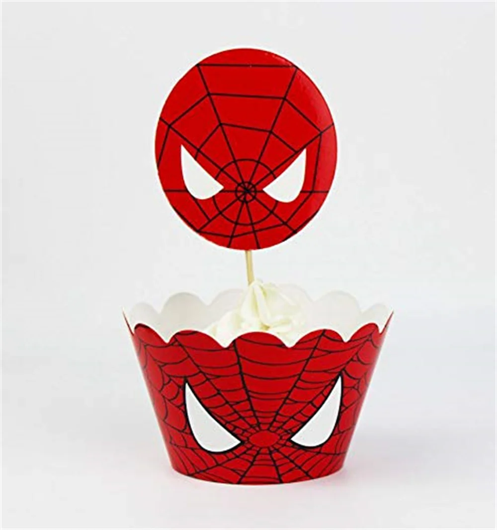 12pc Red Spiderman Cupcake Topper and Cupcake Wrapper Picks Boy Kid Spider Party Decoration Kid Birthday Party Decor Supplies