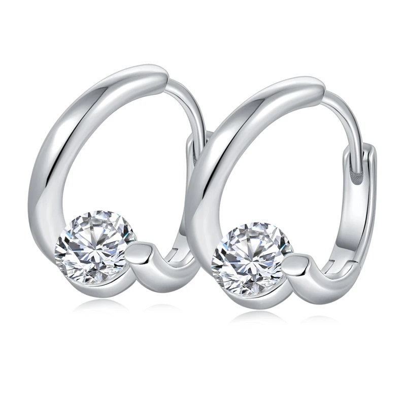 KEEP YES Round Cut 5mm Moissanite Diamond Huggie Women Hoop Earrings Platinum Plated Pass Diamond Tester 925 Sterling Silver