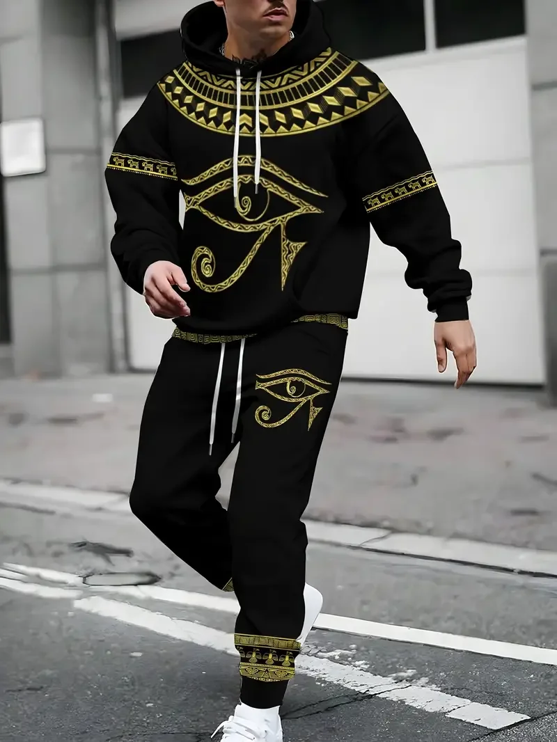 Męskie komplety dresowe z kapturem, spodnie patchworkowe z nadrukiem 3D, zestawy dwuczęściowe, streetwear, luźny krój, prostota, dres, bluza z długim rękawem.