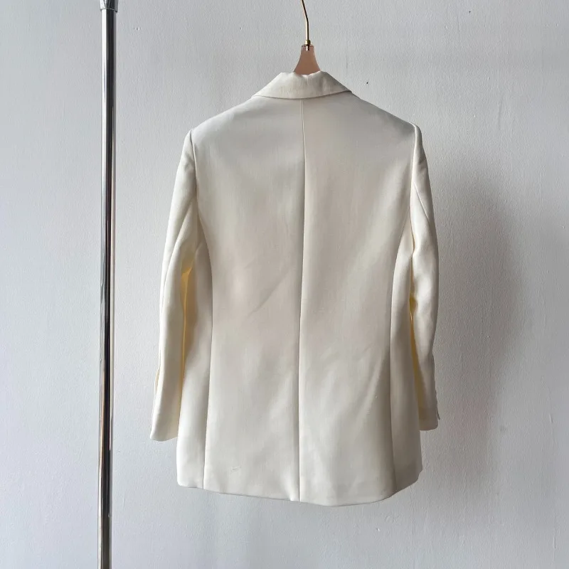 봄 하이 엔드 새로운 무거운 실크 울 흰색 정장 여성 블레이저