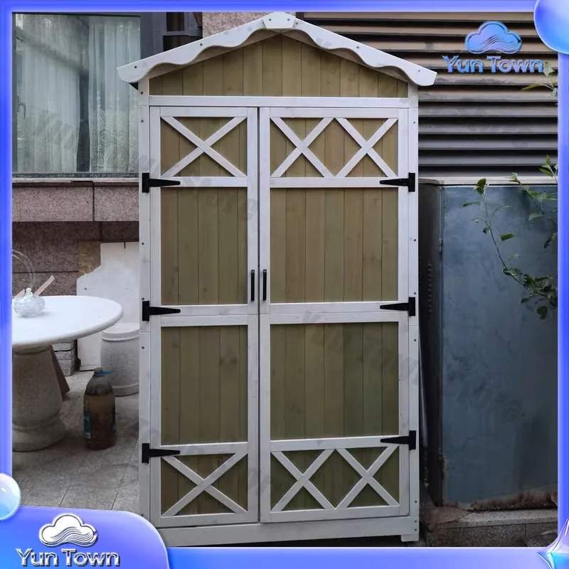 Outdoor Wooden Storage Cabinet for Garden Tools Farmhouse Style Large Capacity Shovel Organizer Shed Storage Box Utility