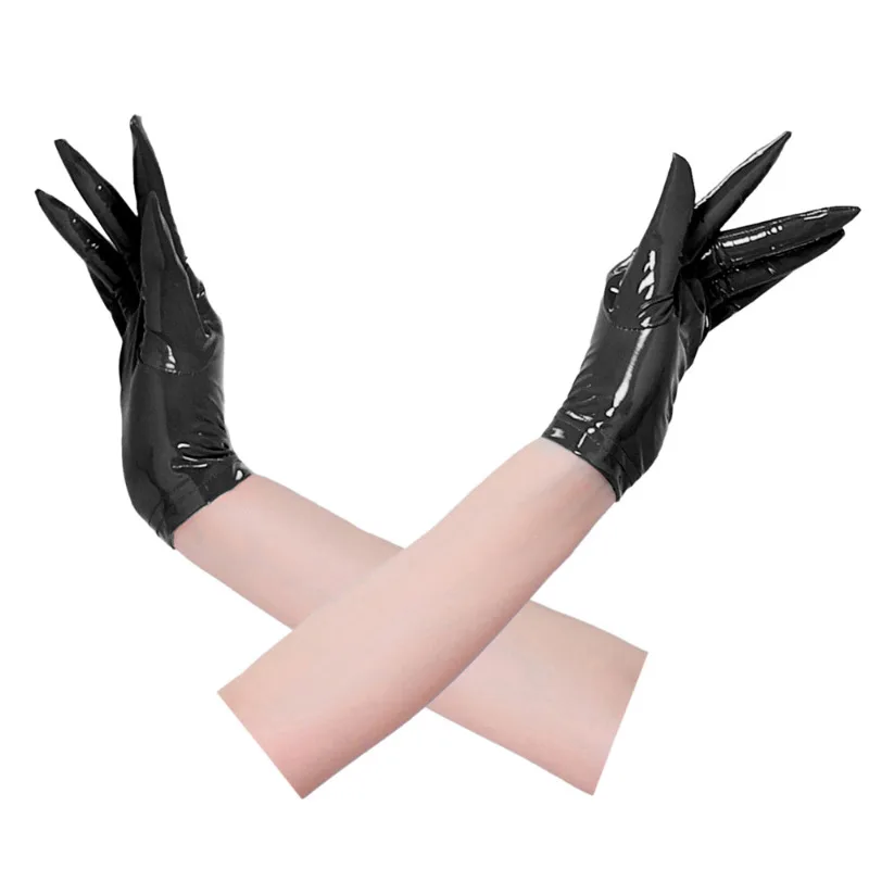 Women's Glossy PU Leather Short Gloves Sexy Gothic Clubwear Wet Look Latex Ladies Mittens Halloween Cosplay Party Accessories