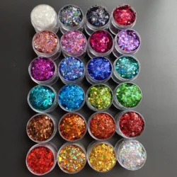 15g/Jar Wholesale Price Nail Glitter Sequins Holographic Chunky Silver Blue Black Resin Glitter Flakes for Crafts