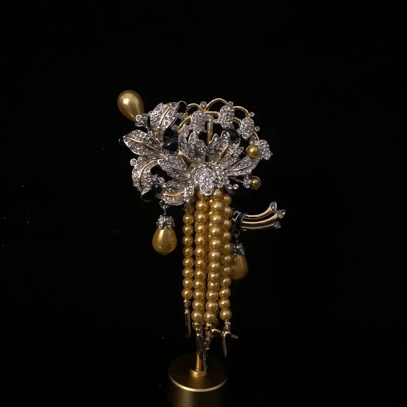 Broche de luxe à franges de perles pour femmes, Style palais rétro, fleur, nouveau charme de styliste, incrusté de Zircon, broche de Banquet pour femmes