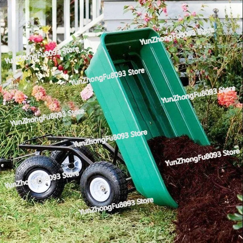 Household Gardening Vehicle Flat Trailer Cart Dump Folding Agricultural Outdoor Transport Vehicle with Free Air Pump and Tools
