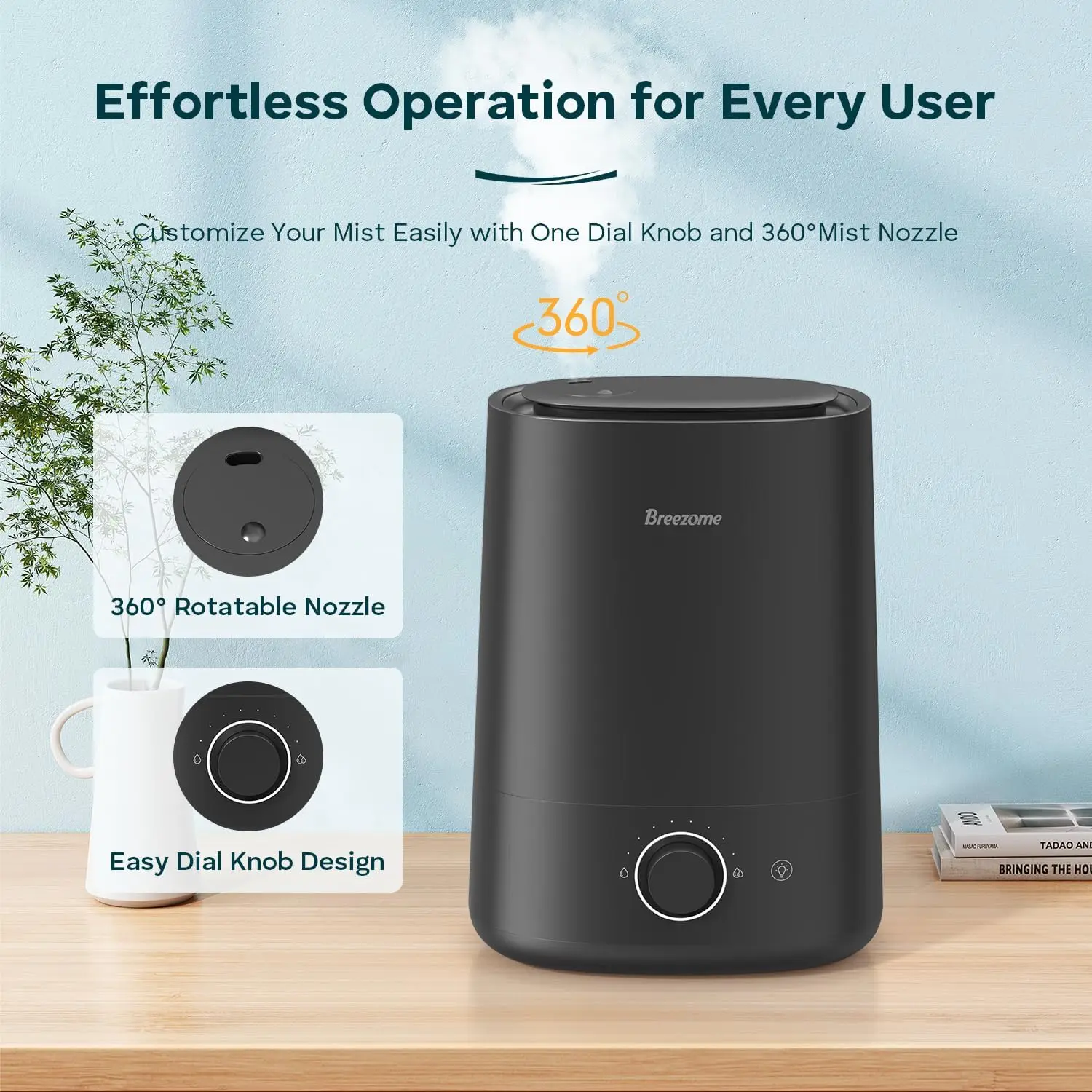 Ultrasonic 5L Humidifier 400ft² Aroma Essential Oil Fragrance 250ml/h 360 Degree Misting for Living Room Bedroom Office 30dB