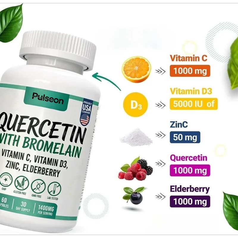 Quercetin Bromelain Capsules Contain Elderberry Zinc, Vitamin Artemisinin, Seaweed, Echinacea, Garlic Eat Immune Health Support