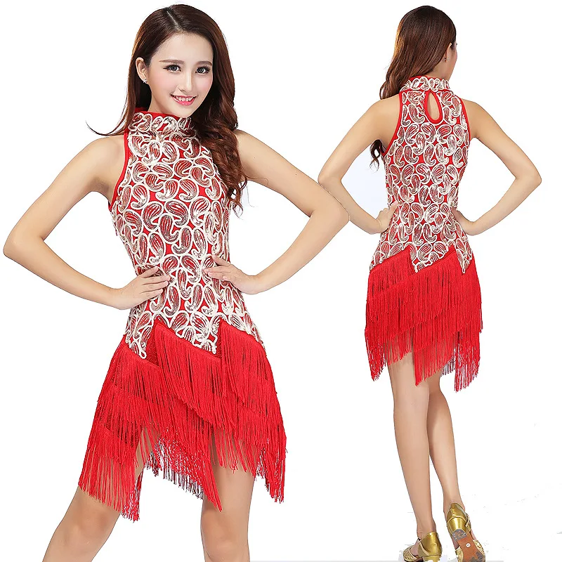 Vestido de Baile Latino para Mujer 2026, Vestido de Tango, Rumba, Cha Cha Chá, Danza del Vientre, con Lentejuelas, Cola de Pez, Flecos, Vestido de Competición