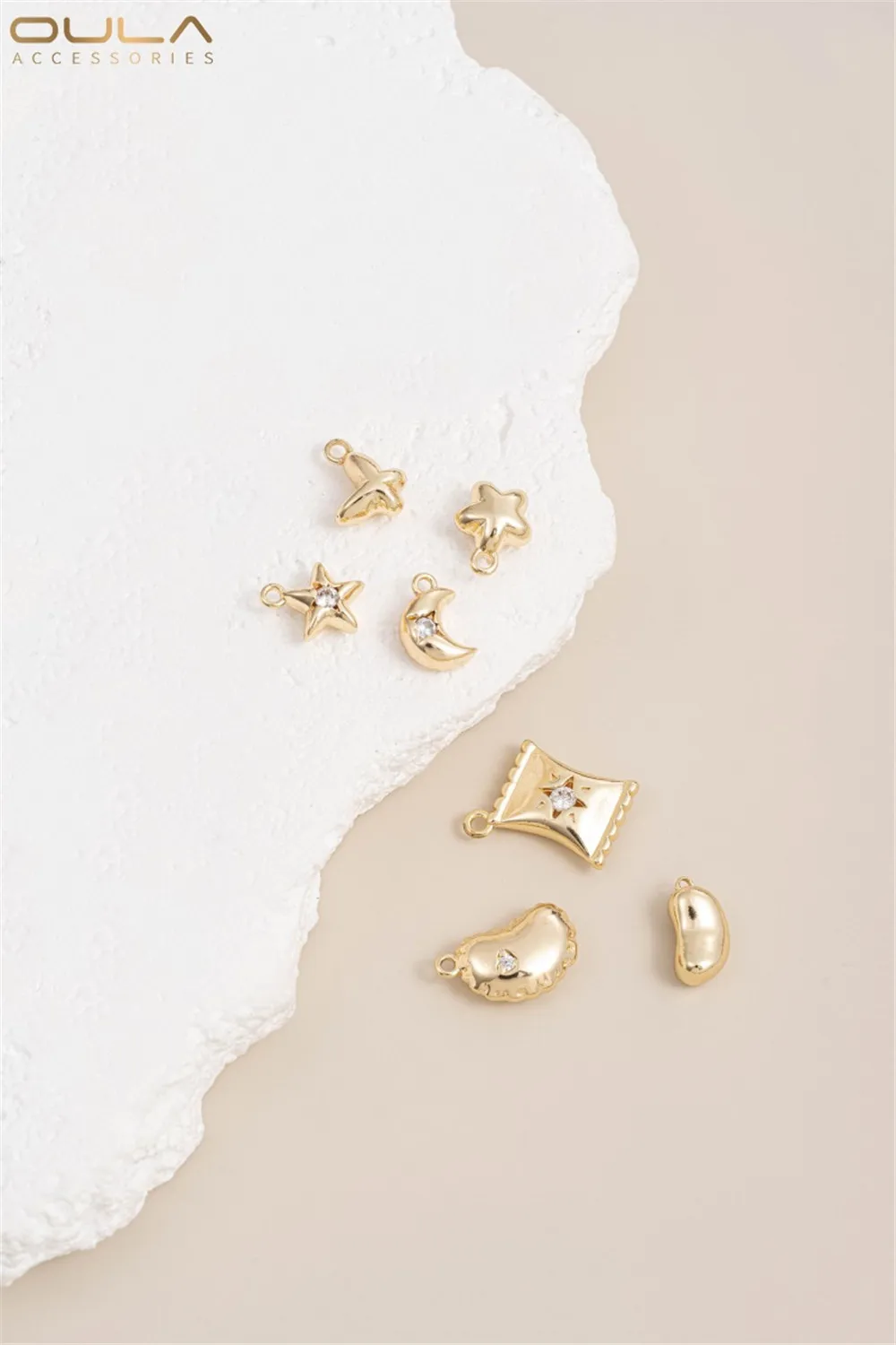 1pcs 14K Gold-Plated Star,ดวงจันทร์,ผีเสื้อ,ดอกไม้เล็กๆ,Pea,Candy จี้,สร้อยข้อมือ DIY,ขนาดเล็ก DROP SLIP จี้