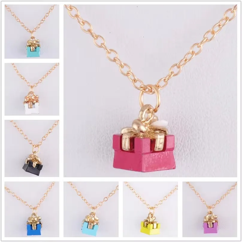 2024 Enamel Metal Necklace Christmas Gift Box Accessories, Fashion Clothing Jewelry Handmade 3D Box Pendants