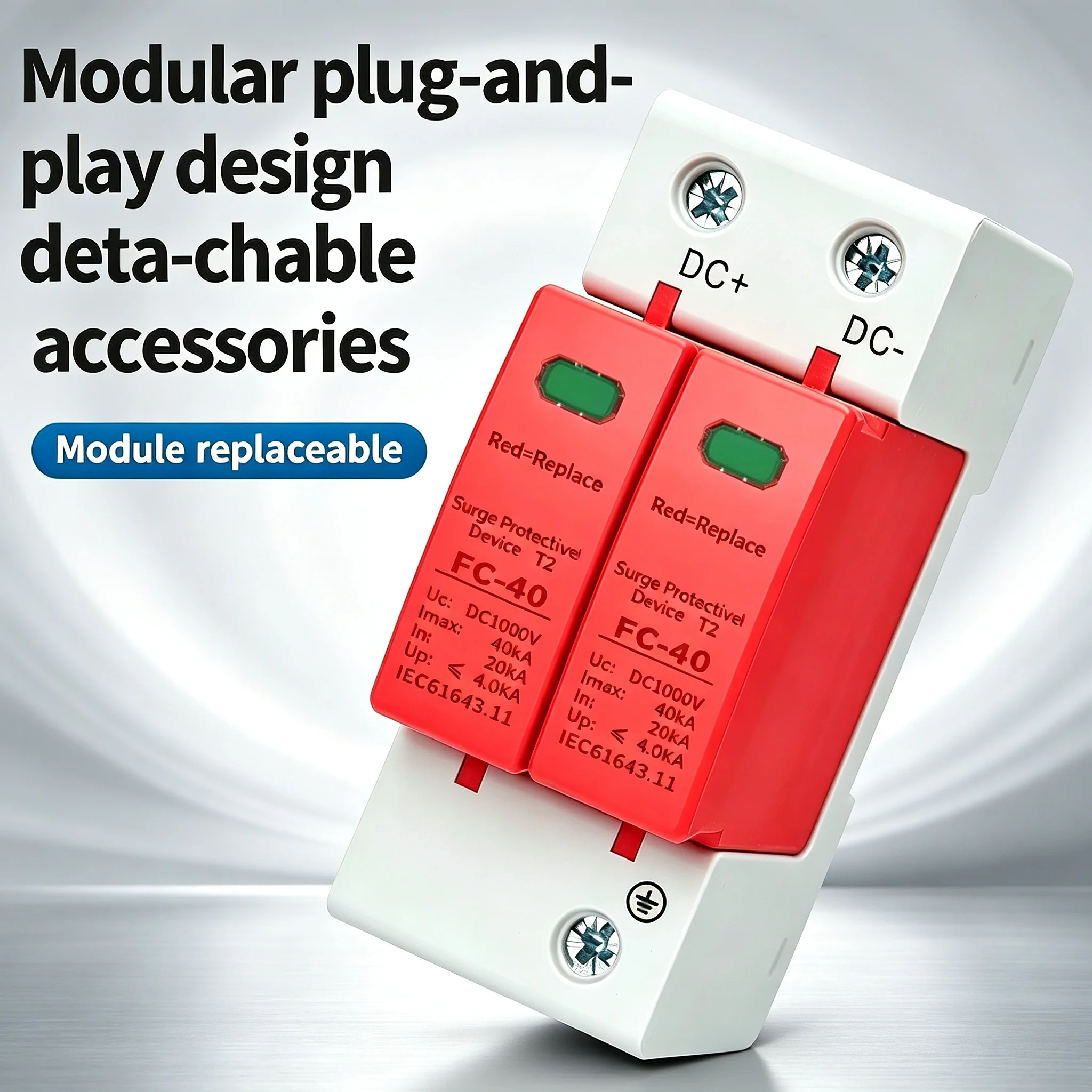 DC 2P Series Surge Protection Device 500V 600V 800V 1000V for Photovoltaic Solar System Lightning Protection