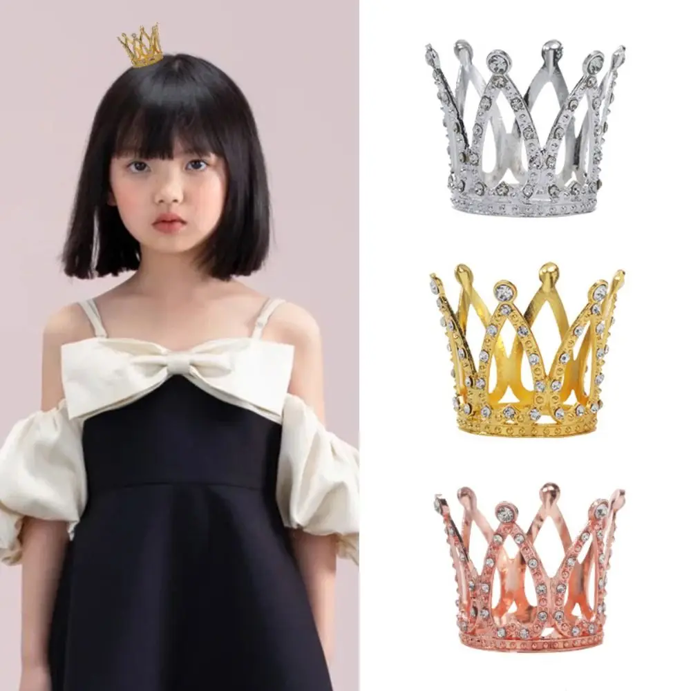 Metal Mini Crown Cake Topper Romantic Cute Crystal Rhinestone Tiara Heart DIY Cake Decoration For Wedding Birthday Party